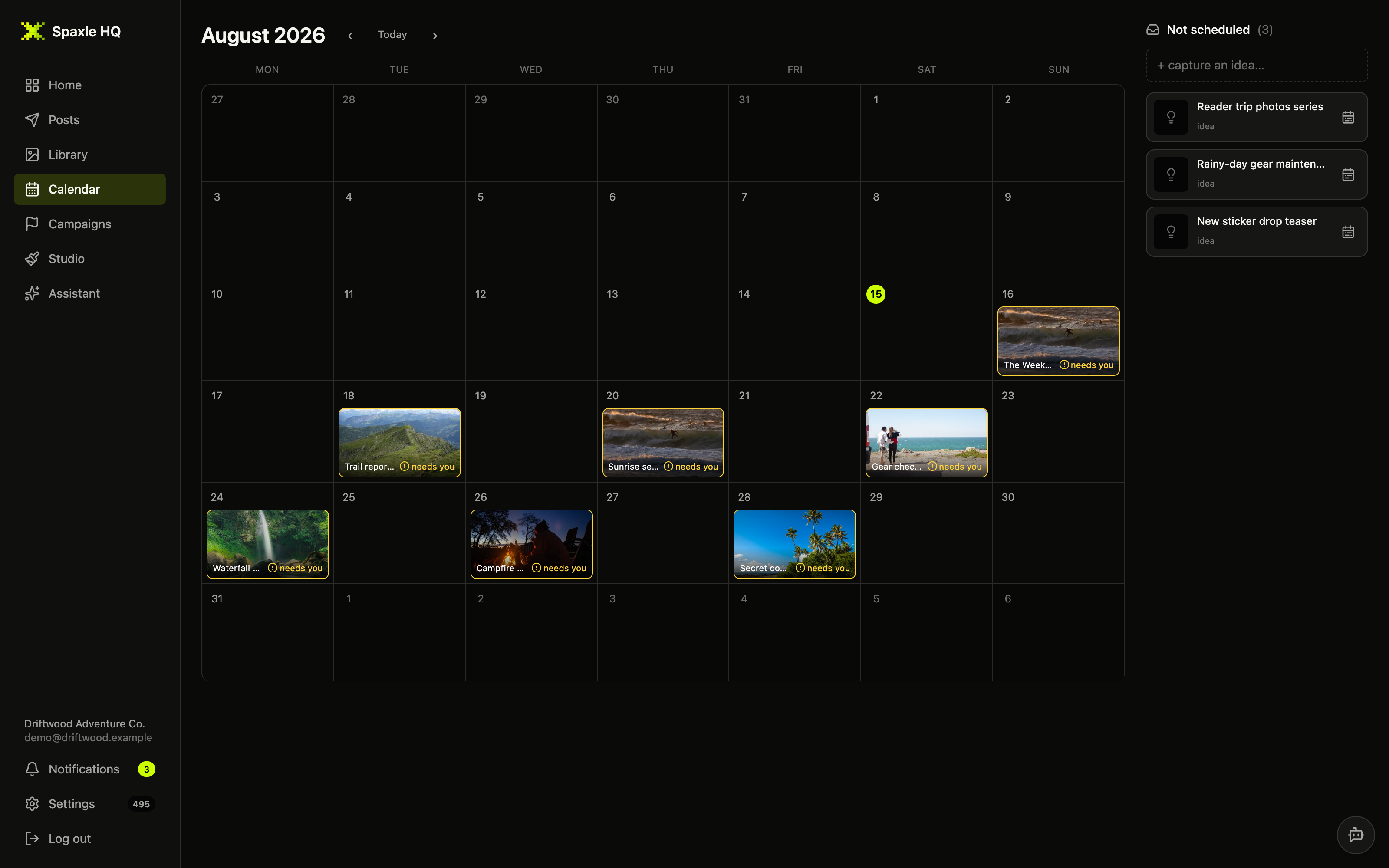The Spaxle content calendar